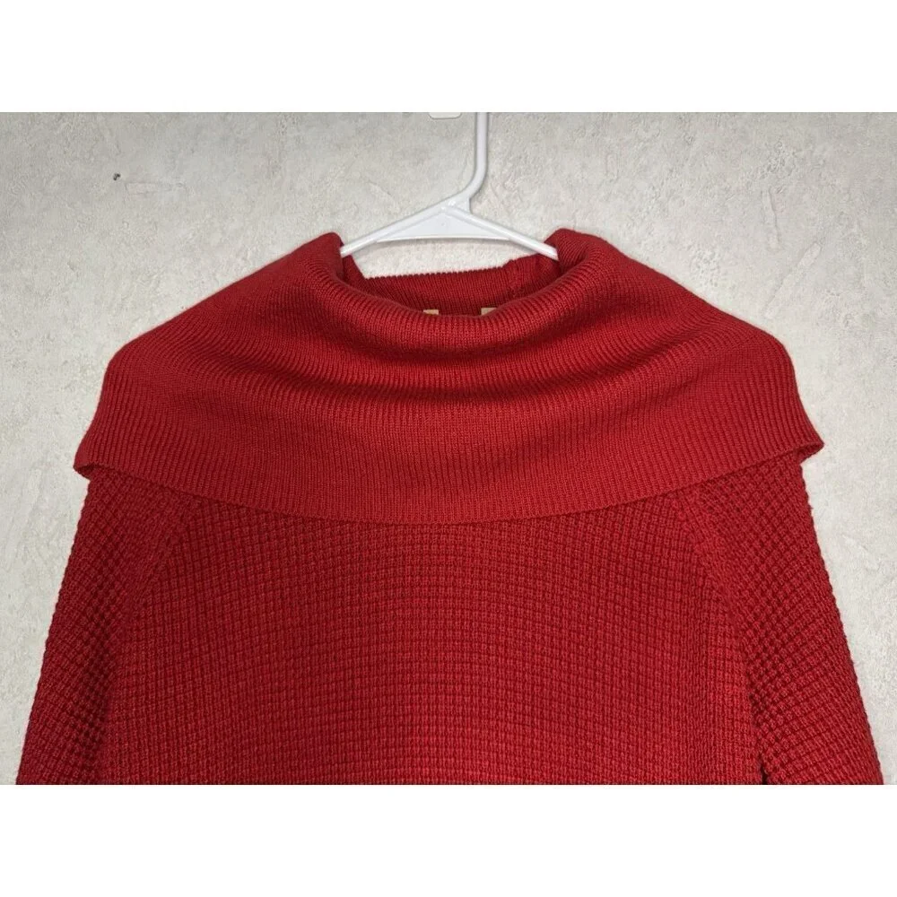 MICHAEL KORS Red Cowl Neck Knit Sweater Cotton Holiday Casual Basic Capsule S